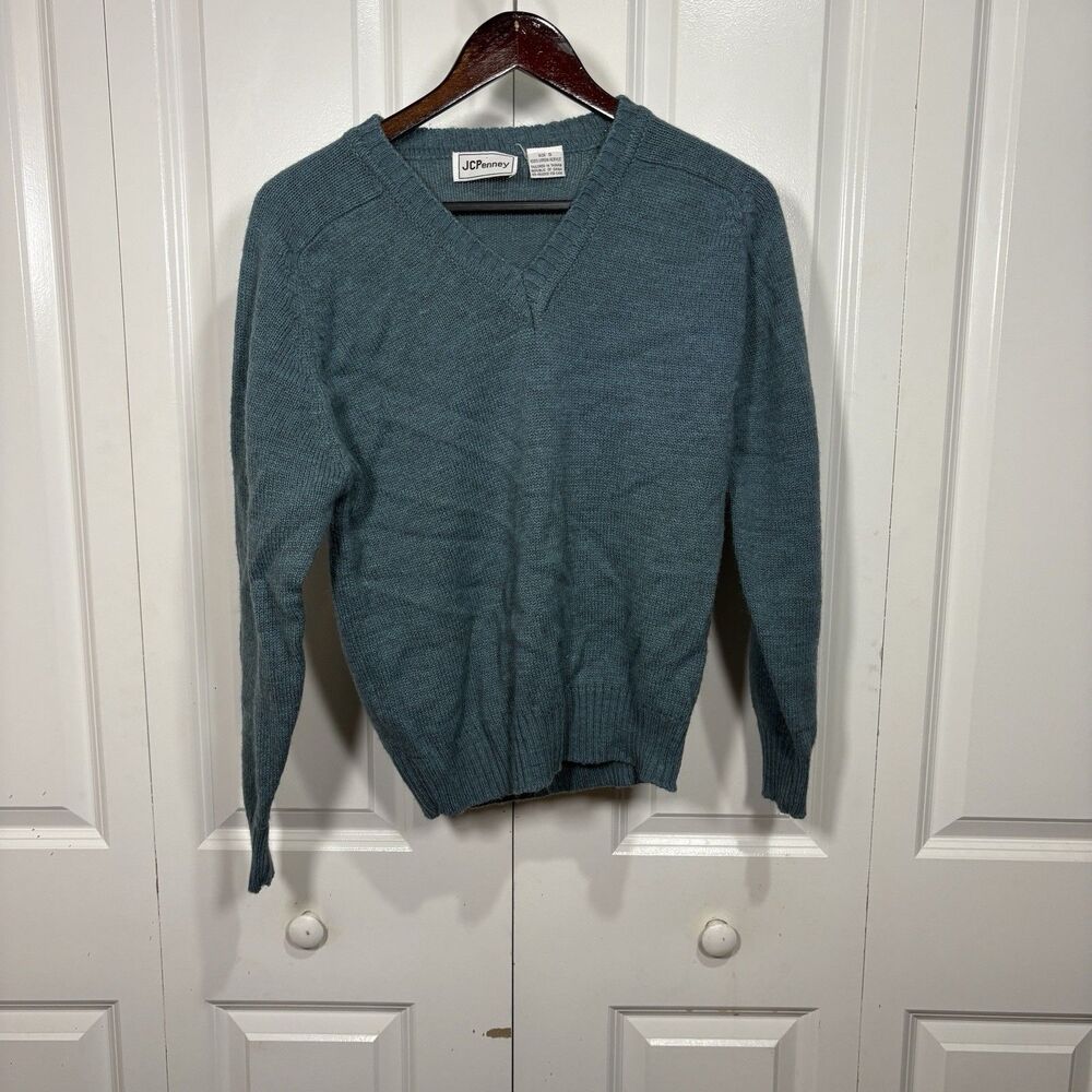 Vintage JCPenney Sweater Men S Teal V-Neck Acrylic Y2K Preppy Grandpa Core